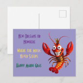 Funny Mardi Gras Crawfish - New Orleans or Nowhere Briefkaart (Voorkant / Achterkant)