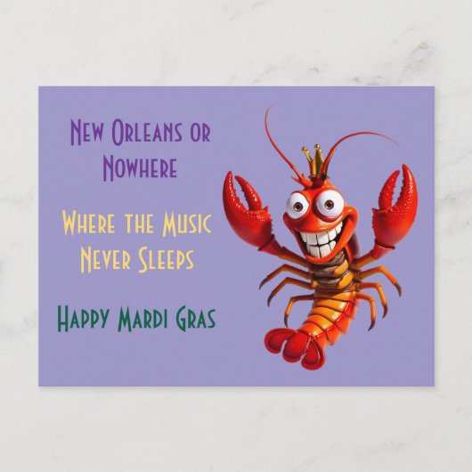Funny Mardi Gras Crawfish - New Orleans or Nowhere Briefkaart (Voorkant)