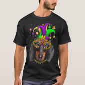 Funny Mardi Gras Dachshund Dog Beads Mask Mardi Gr T-shirt (Voorkant)