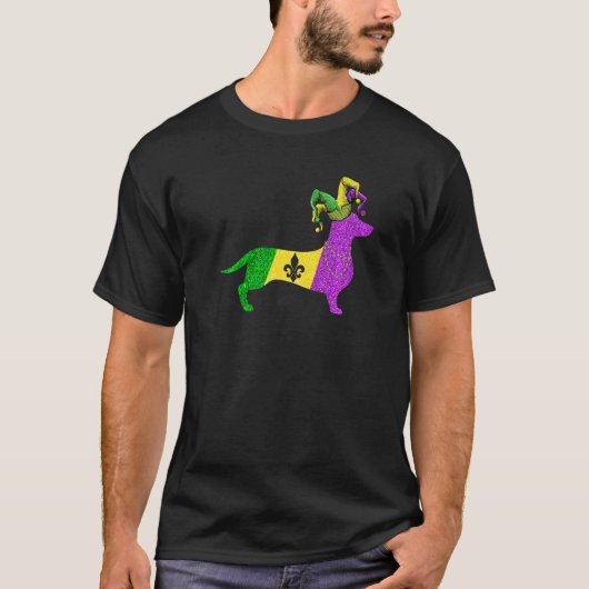 Funny Mardi Gras Dachshund Dog Mardi Gras Hat Bead T-shirt (Voorkant)