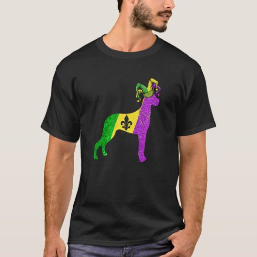 Funny Mardi Gras Dane Dog Mardi Gras Hat Beads Pre T-shirt (Voorkant)