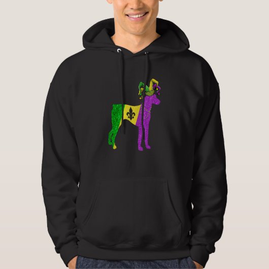 Funny Mardi Gras Doberman Dog Mardi Gras Hat Beads Hoodie (Voorkant)