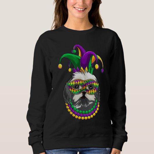 Funny Mardi Gras Dog Apparel, Shih Tzu Dog Mom Dad Trui (Voorkant)