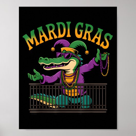 Funny Mardi Gras Gator New Orleans Party Squad Bea Poster (Voorkant)