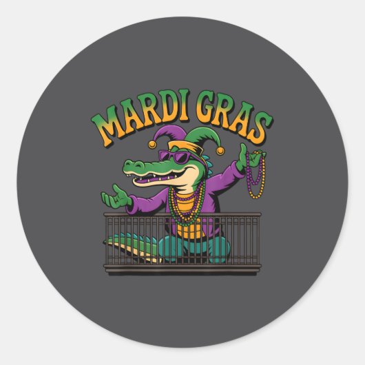 Funny Mardi Gras Gator New Orleans Party Squad Bea Ronde Sticker (Voorkant)