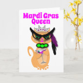 Funny Mardi Gras Kitty Cat Queen Kaart (Gele Bloem)
