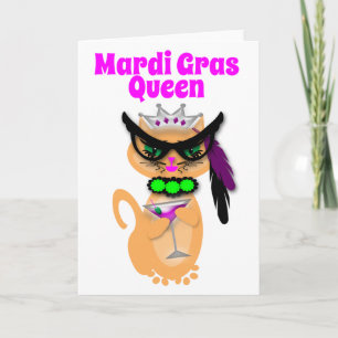 Funny Mardi Gras Kitty Cat Queen Kaart