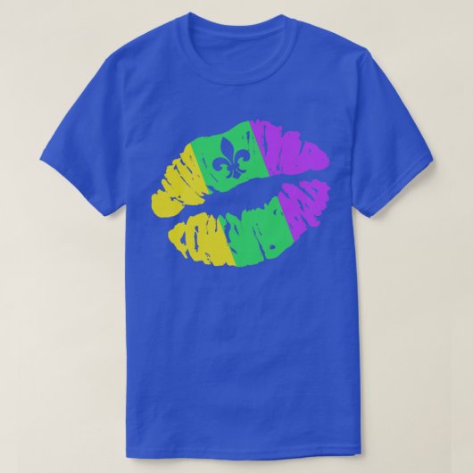 Funny Mardi Gras kus lips met fleur de lis T-shirt (Design voorkant)