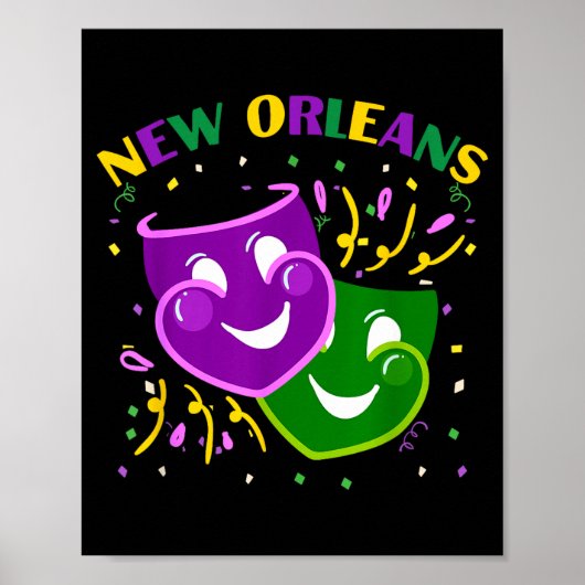 Funny Mardi Gras Mask Louisiana New Orleans Carniv Poster (Voorkant)