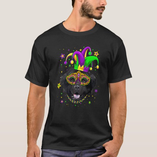 Funny Mardi Gras Newfoundland Dog Beads Mask Mardi T-shirt (Voorkant)