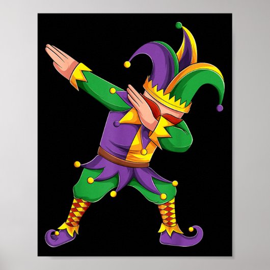 Funny Mardi Gras Outfit Dabbing Jester New Orleans Poster (Voorkant)