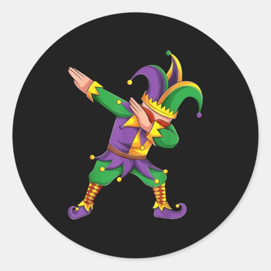 Funny Mardi Gras Outfit Dabbing Jester New Orleans Ronde Sticker (Voorkant)