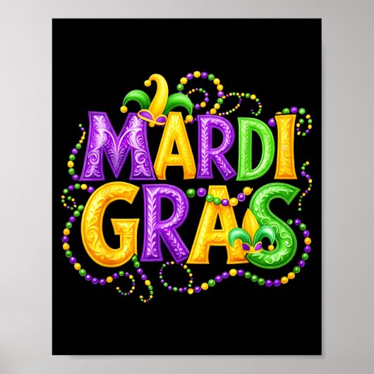 Funny Mardi Gras Parade Jester Hat Beads Men Women Poster (Voorkant)