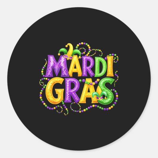 Funny Mardi Gras Parade Jester Hat Beads Men Women Ronde Sticker (Voorkant)