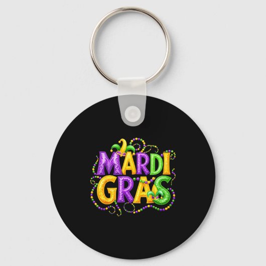 Funny Mardi Gras Parade Jester Hat Beads Men Women Sleutelhanger (Voorkant)