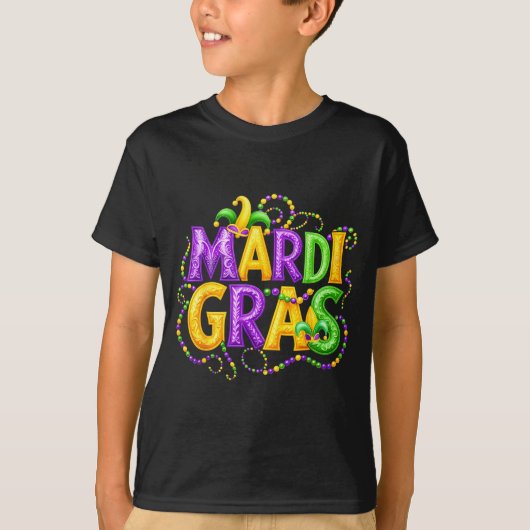 Funny Mardi Gras Parade Jester Hat Beads Men Women T-shirt (Voorkant)