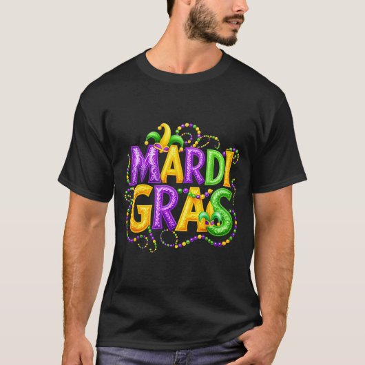 Funny Mardi Gras Parade Jester Hat Beads Men Women T-shirt (Voorkant)