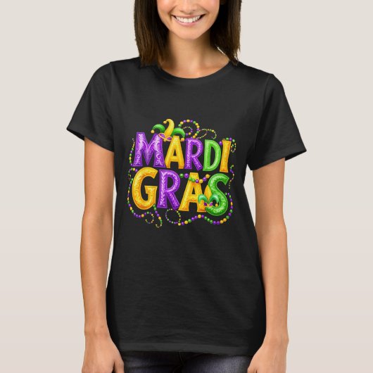 Funny Mardi Gras Parade Jester Hat Beads Men Women T-shirt (Voorkant)