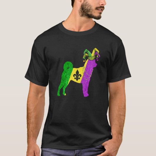 Funny Mardi Gras Shiba Inu Dog Mardi Gras Hat Bead T-shirt (Voorkant)