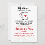 Funny Marriage Humor Jubileum Party Kaart<br><div class="desc">Het grappige huwelijk is als een deck kaartjes. In het begin heb je twee harten en een diamant nodig. Uiteindelijk wens je je een club en een spade toe! Voeg wat humor toe en nodig familie en vrienden uit voor je verjaardagsfeest. Pas je objecten aan met je partijgegevens voor verjaardagen....</div>