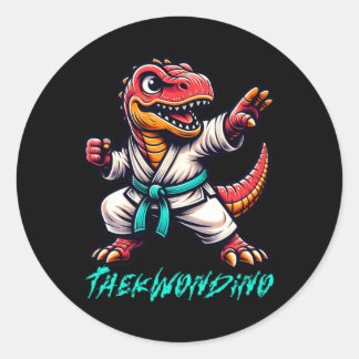 Funny Martial Arts Karate Taekwondo Dino Animal Cu Ronde Sticker