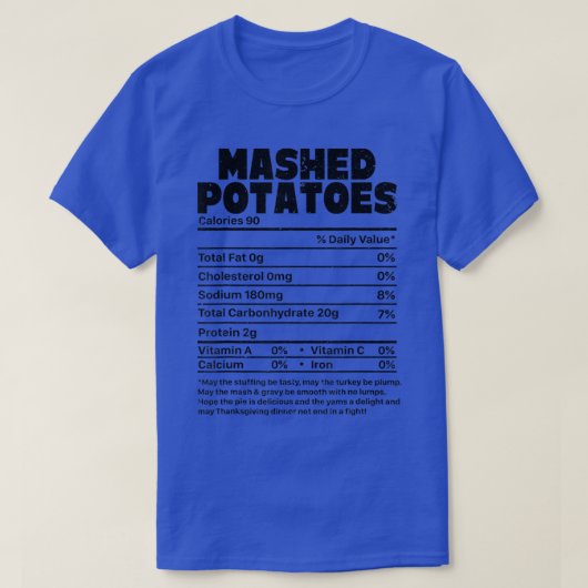 Funny Mashed Potatoes Nutrition Facts Family Thank T-shirt (Design voorkant)