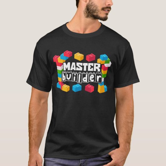 Funny Master Builder Building Blocks Gift Mannen W T-shirt (Voorkant)
