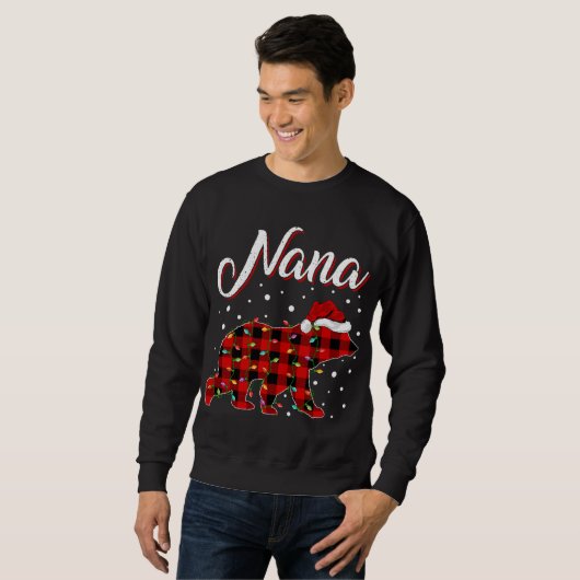 Funny Matching Buffalo Plaid Nana Bear Christmas P Trui (Voorkant volledig)