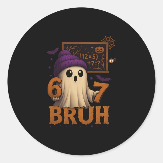 Funny Math Ghost 67 Bruh Halloween Meme Teacher Eq Ronde Sticker (Voorkant)
