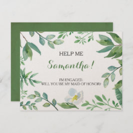 Funny MATRON OF HONOR VOORSTEL card, Greenery Kaart