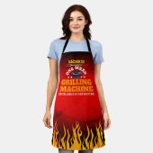 Funny Mean Grilling Machine met naam en vlam Schort (Gedragen)