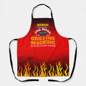 Funny Mean Grilling Machine met naam en vlam Schort (Voorkant)