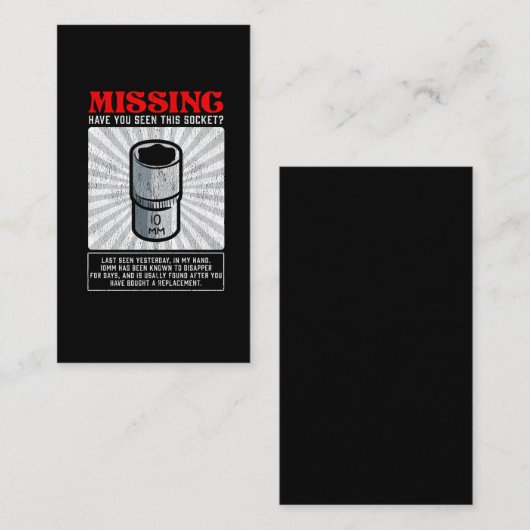 Funny Mechanic 10mm Socket Missing Workshop Tool Visitekaartje (Voorkant / Achterkant)