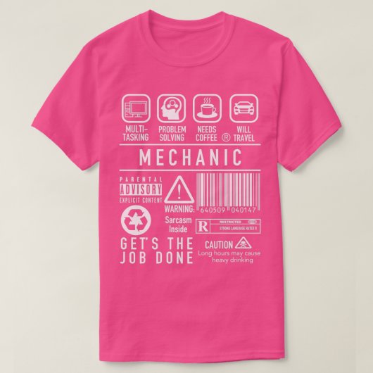Funny Mechanic Definition Symbolen T-shirt (Design voorkant)