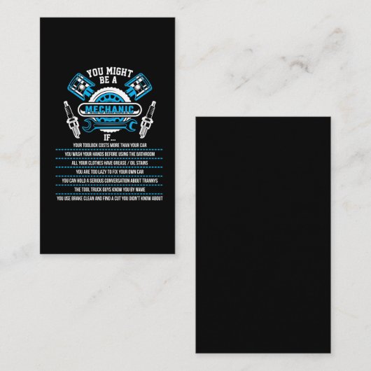 Funny Mechanic Garage Workshop-technicus Visitekaartje (Voorkant / Achterkant)