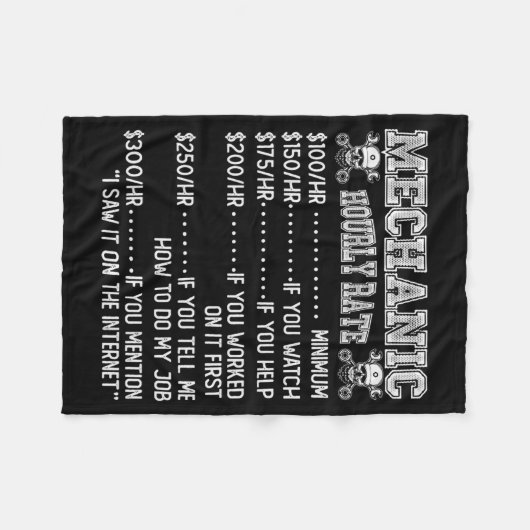 Funny Mechanic Hourly Rate Joke Design  Fleece Deken (Voorkant (Horizontaal))
