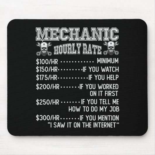 Funny Mechanic Hourly Rate Joke Design  Muismat (Voorkant)