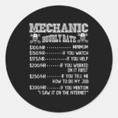 Funny Mechanic Hourly Rate Joke Design Ronde Sticker (Voorkant)