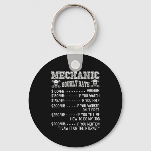 Funny Mechanic Hourly Rate Joke Design  Sleutelhanger (Voorkant)
