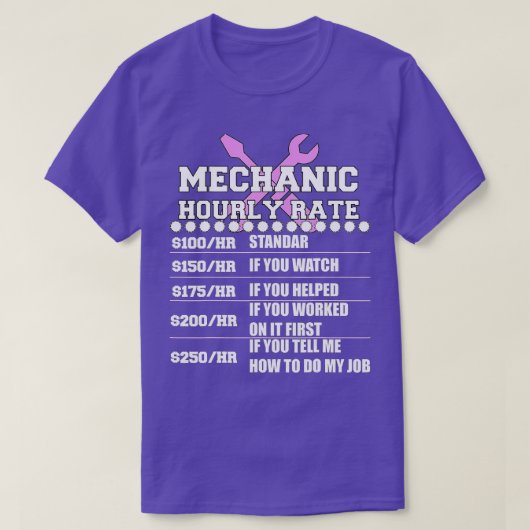 Funny Mechanic Hourly Rate Kerstmis Ra T-shirt (Design voorkant)