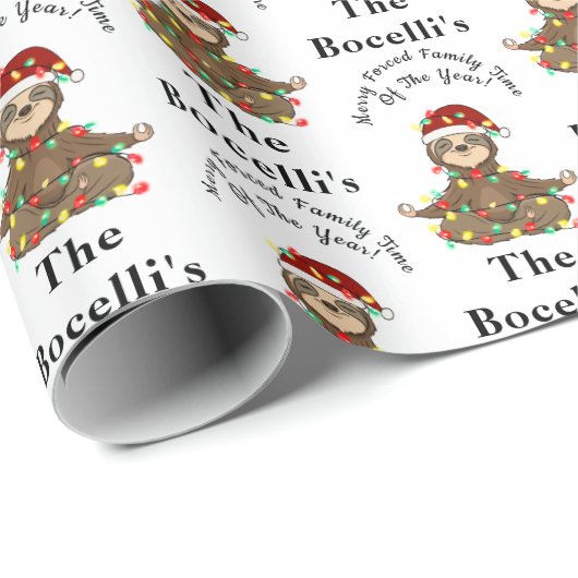 Funny Meditating Sloth met kerstlampjes Cadeaupapier (Rol Hoek)