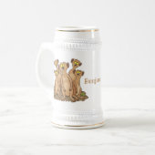 Funny meerkat cartoon illustratie bierpul (Voorkant links)