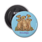 Funny meerkat cartoon illustratie button flesopener (Voorkant)