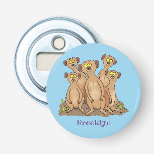 Funny meerkat cartoon illustratie button flesopener