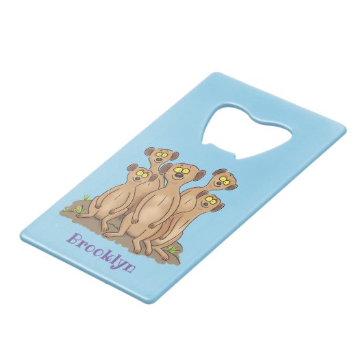 Funny meerkat cartoon illustratie creditkaart flessenopener (Achterkant Gekanteld)