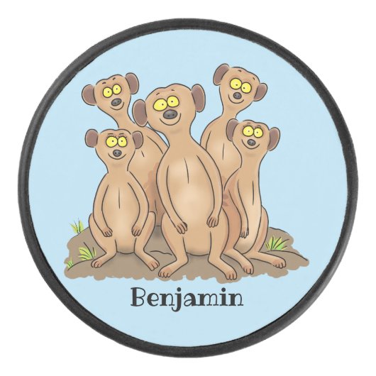 Funny meerkat cartoon illustratie hockey puck (Voorkant)