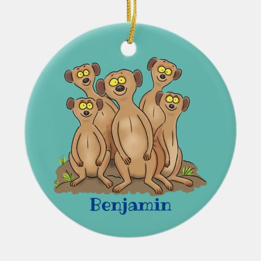 Funny meerkat cartoon illustratie keramisch ornament (Voorkant)