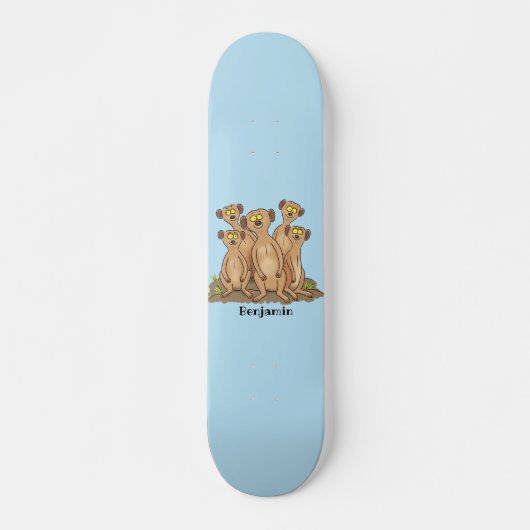 Funny meerkat cartoon illustratie persoonlijk skateboard (Voorkant)