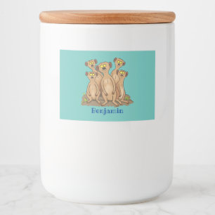 Funny meerkat cartoon illustratie voedselcontainer etiket