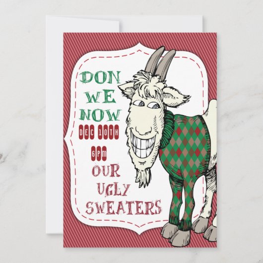 FUNNY MEH Goat in zijn GLY Sweater Kerstparty Kaart (Voorkant)